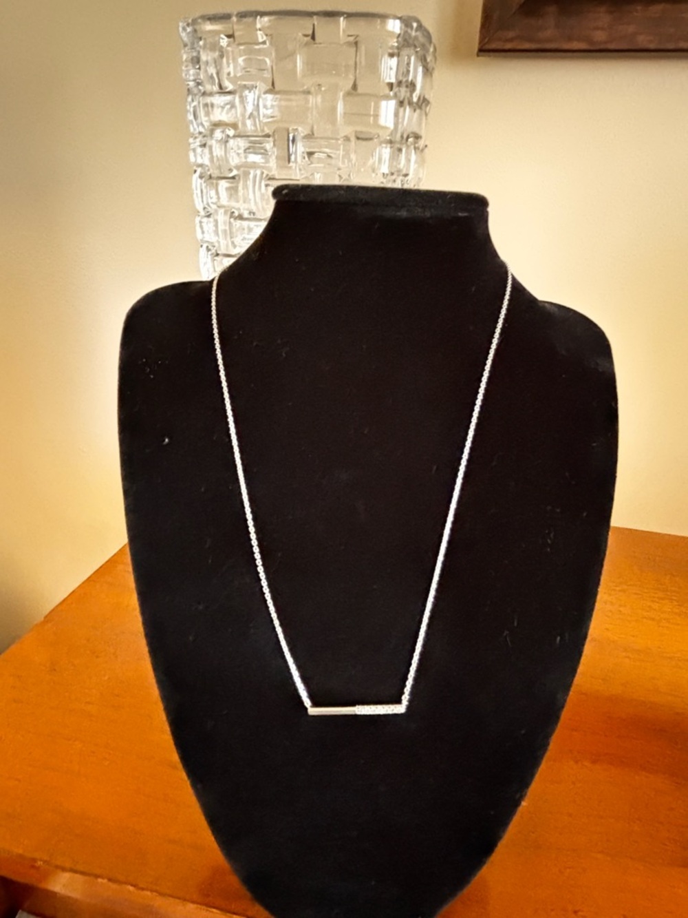 Minimalist Silver Bar Necklace Natural Diamond accents